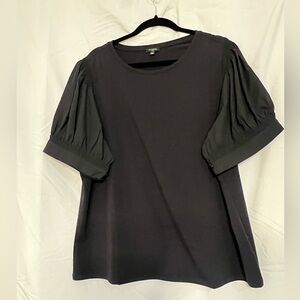 Talbots Black Sheer Puff Sleeve Blouse Classy Office Chic